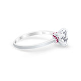 Simulated Ruby Accent Cubic Zirconia Wedding Bridal Ring 925 Sterling Silver