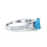 Three Stone Engagement Ring Radiant Simulated Cubic Zirconia 925 Sterling Silver