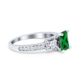 Three Stone Engagement Ring Radiant Simulated Cubic Zirconia 925 Sterling Silver