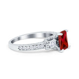 Three Stone Engagement Ring Radiant Simulated Cubic Zirconia 925 Sterling Silver