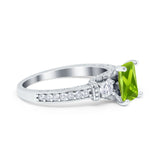 Three Stone Engagement Ring Radiant Simulated Cubic Zirconia 925 Sterling Silver