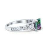 Three Stone Engagement Ring Radiant Simulated Cubic Zirconia 925 Sterling Silver