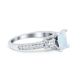 Three Stone Engagement Ring Radiant Simulated Cubic Zirconia 925 Sterling Silver