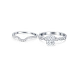 Two Piece Wedding Ring Band Round Simulated Cubic Zirconia 925 Sterling Silver