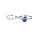 Two Piece Wedding Ring Band Round Simulated Cubic Zirconia 925 Sterling Silver