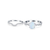 Two Piece Wedding Ring Band Round Simulated Cubic Zirconia 925 Sterling Silver