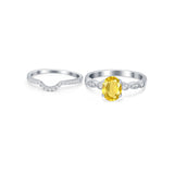 Two Piece Wedding Ring Band Round Simulated Cubic Zirconia 925 Sterling Silver