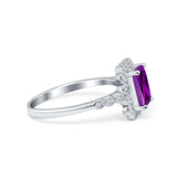 Halo Radiant Cut Wedding Ring Simulated Cubic Zirconia 925 Sterling Silver
