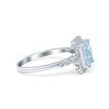 Halo Radiant Cut Wedding Ring Simulated Cubic Zirconia 925 Sterling Silver