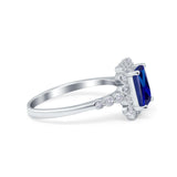 Halo Radiant Cut Wedding Ring Simulated Cubic Zirconia 925 Sterling Silver