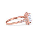 Halo Radiant Cut Wedding Ring Simulated Cubic Zirconia 925 Sterling Silver