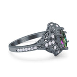 Marquise Art Deco Wedding Engagement Bridal Ring Accent Vintage Round Simulated Cubic Zirconia 925 Sterling Silver