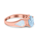Three Stone Vintage Style Oval Art Deco Created White Opal Wedding Engagement Ring Simulated Cubic Zirconia 925 Sterling Silver