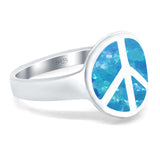 Peace Sign Ring Inlay Round Lab Created Opal 925 Sterling Silver