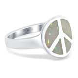 Peace Sign Ring Inlay Round Lab Created Opal 925 Sterling Silver