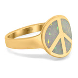 Peace Sign Ring Inlay Round Lab Created Opal 925 Sterling Silver