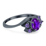 Oval Art Deco Wedding Ring Simulated Amethyst Cubic Zirconia 925 Sterling Silver