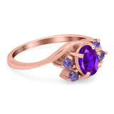 Oval Art Deco Wedding Ring Simulated Amethyst Cubic Zirconia 925 Sterling Silver
