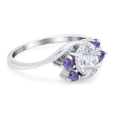 Oval Art Deco Wedding Ring Simulated Amethyst Cubic Zirconia 925 Sterling Silver