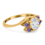 Oval Art Deco Wedding Ring Simulated Amethyst Cubic Zirconia 925 Sterling Silver
