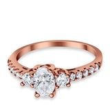 Accent Wedding Engagement Ring Oval Simulated Cubic Zirconia 925 Sterling Silver