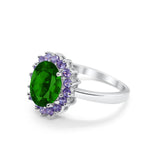 Halo Ring Simulated Purple Amethyst Oval Cubic Zirconia 925 Sterling Silver