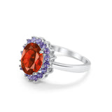 Halo Ring Simulated Purple Amethyst Oval Cubic Zirconia 925 Sterling Silver