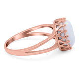 Split Shank Ring Band Round Lab Created Opal 925 Sterling Silver (12mm)