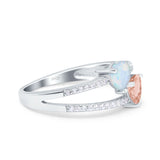 Heart Promise Ring Double Heart Created White Opal Round Simulated Cubic Zirconia 925 Sterling Silver