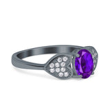 Fashion Heart Ring Oval Simulated Cubic Zirconia 925 Sterling Silver