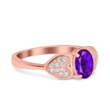 Fashion Heart Ring Oval Simulated Cubic Zirconia 925 Sterling Silver