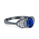 Fashion Heart Ring Oval Simulated Cubic Zirconia 925 Sterling Silver