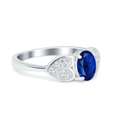 Fashion Heart Ring Oval Simulated Cubic Zirconia 925 Sterling Silver
