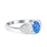 Fashion Heart Ring Oval Simulated Cubic Zirconia 925 Sterling Silver
