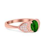 Fashion Heart Ring Oval Simulated Cubic Zirconia 925 Sterling Silver