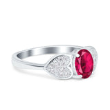 Fashion Heart Ring Oval Simulated Cubic Zirconia 925 Sterling Silver