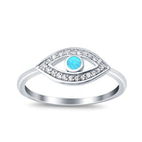 Evil Eye Ring Round Lab Opal Simulated Cubic Zirconia 925 Sterling Silver