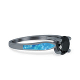 Solitaire Accent Engagement Ring Created White Opal Round Simulated Cubic Zirconia 925 Sterling Silver