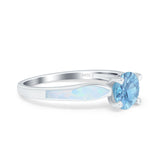 Solitaire Accent Engagement Ring Created White Opal Round Simulated Cubic Zirconia 925 Sterling Silver