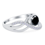 Art Deco Wedding Engagement Crisscross Bridal Ring Round Simulated Cubic Zirconia 925 Sterling Silver