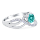 Art Deco Wedding Engagement Crisscross Bridal Ring Round Simulated Cubic Zirconia 925 Sterling Silver