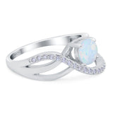 Art Deco Wedding Engagement Crisscross Bridal Ring Round Simulated Cubic Zirconia 925 Sterling Silver