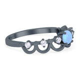 Fashion Half Eternity Ring Wave Design Round Lab Created Blue Opal Simulated Cubic Zirconia 925 Sterling Silver