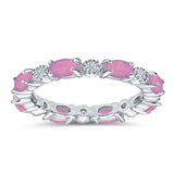 Full Eternity Stackable Band Ring Oval Created Opal 925 Sterling Silver