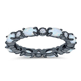 Full Eternity Stackable Band Ring Oval Created Opal 925 Sterling Silver