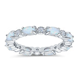 Full Eternity Stackable Band Ring Oval Created Opal 925 Sterling Silver