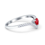 Chevron Midi V Ring Heart Simulated Stone Cubic Zirconia 925 Sterling Silver