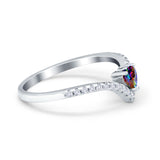 Chevron Midi V Ring Heart Simulated Stone Cubic Zirconia 925 Sterling Silver