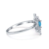 Cluster Starburst Opal Ring Round Simulated Cubic Zirconia 925 Sterling Silver