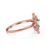 Cluster Starburst Opal Ring Round Simulated Cubic Zirconia 925 Sterling Silver